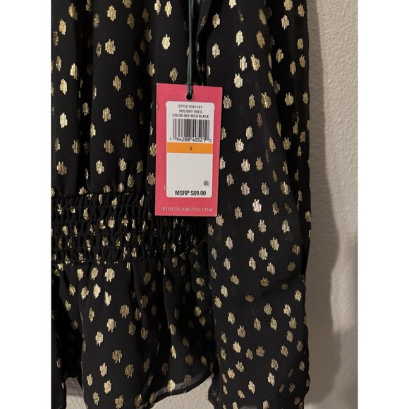 Vince Camuto Holiday Top Gold Black Sleeve Small Long Sleeve NEW - Picture 2 of 11